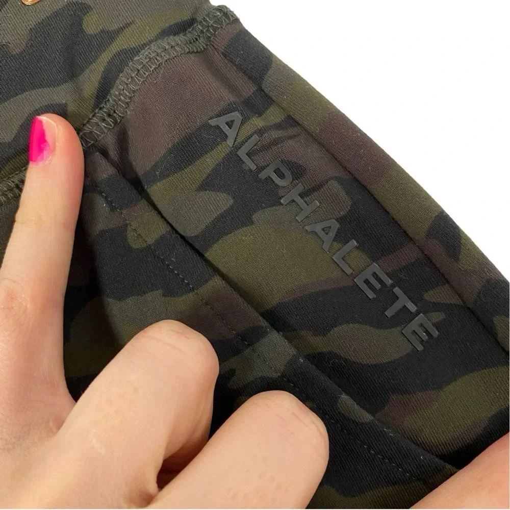 Alphalete Camo Jogger Pants Womens XS Small High Rise Green Camouflage Athletic